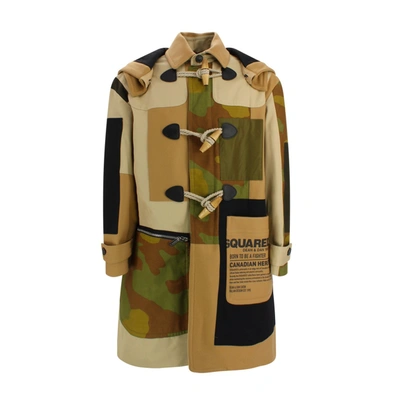 Shop Dsquared2 Patchwork Camouflage Duffle Coat In Brown