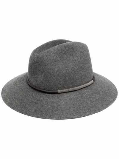 Shop Brunello Cucinelli Trimmed Felt Fedora Hat In Grey