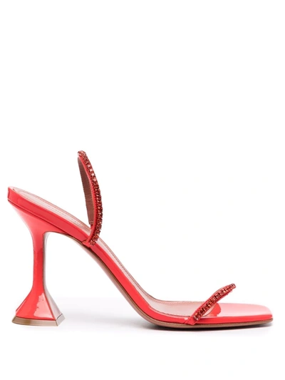 Shop Amina Muaddi Gilda 95mm Slingback Sandals In Rot