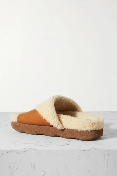 Shop Chloé Wavy Shearing And Suede Slides In Cream