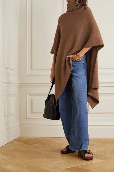 Shop Chloé Asymmetric Knitted Turtleneck Poncho In Brown