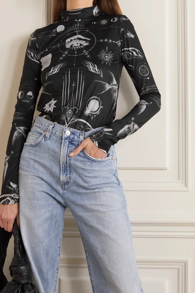 Shop Sacai + Jean Paul Gaultier + Dr. Woo Printed Jersey Top In Black