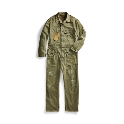 Shop Double Rl Repaired Sateen Coverall In Olive