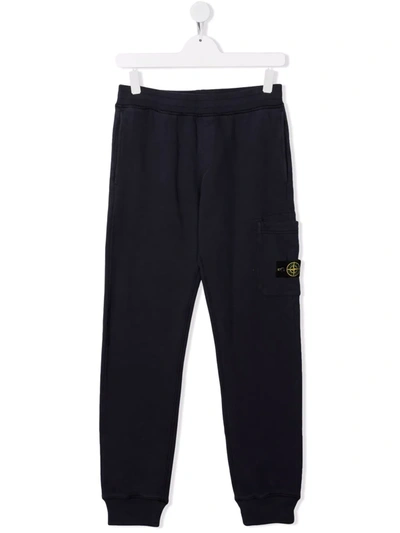 Shop Stone Island Junior Teen Logo-patch Cotton Track Pants In Blue