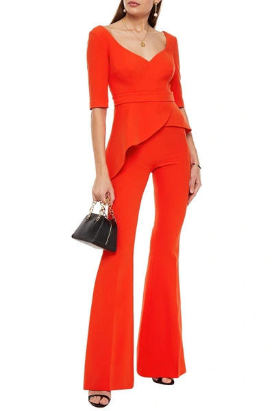 Shop Safiyaa Stretch-crepe Flared Pants In Tomato Red
