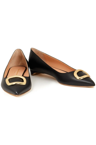 Shop Rupert Sanderson Bedfa Buckle-embellished Leather Point-toe Flats In Black