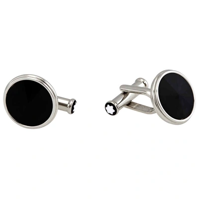 Shop Montblanc Essential Sartorial Facettted Onyx Round Mens Cufflinks In Black And Silver