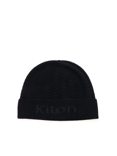 Shop Kiton Branded Cashmere Beanie In Blue