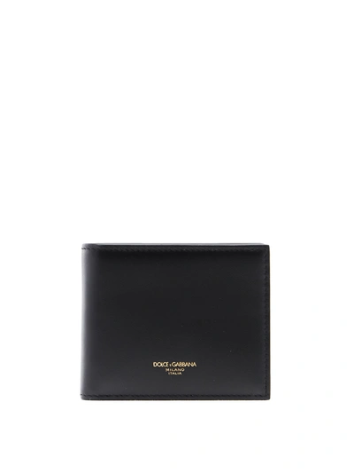 Shop Dolce & Gabbana Logo Print Calfskin Bifold Wallet In Black