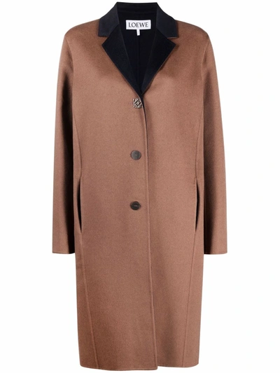 Shop Loewe Anagram Bi-colour Coat In Braun