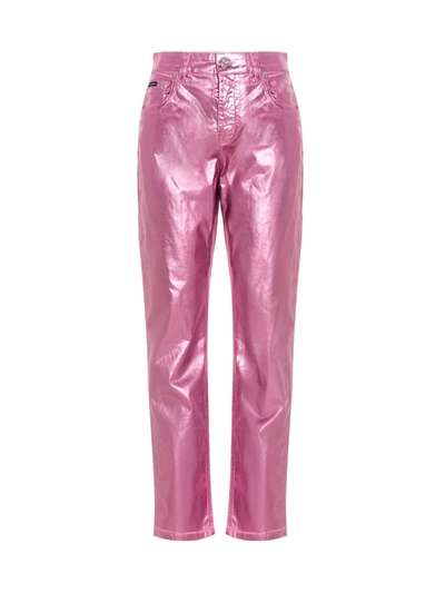 Shop Dolce & Gabbana Metallic Effect Straight In Pink