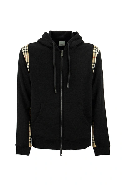 Shop Burberry Checker - Cotton Hoodie With Vintage Check Inserts In Black