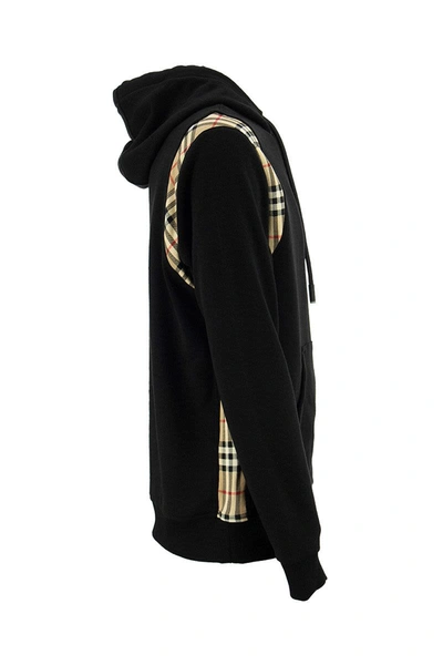 Shop Burberry Checker - Cotton Hoodie With Vintage Check Inserts In Black