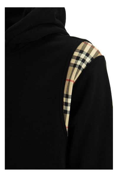 Shop Burberry Checker - Cotton Hoodie With Vintage Check Inserts In Black