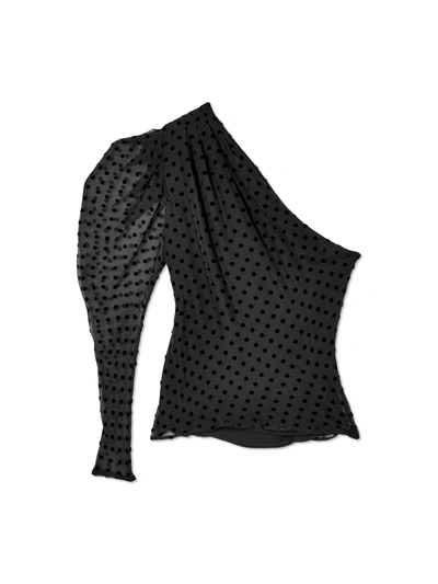 Shop Iro Coatli One Shoulder Puff Sleeve Silk Top In Black