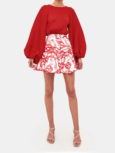 Shop C/meo Collective Comes In Waves Balloon Sleeve Crop Top In Red