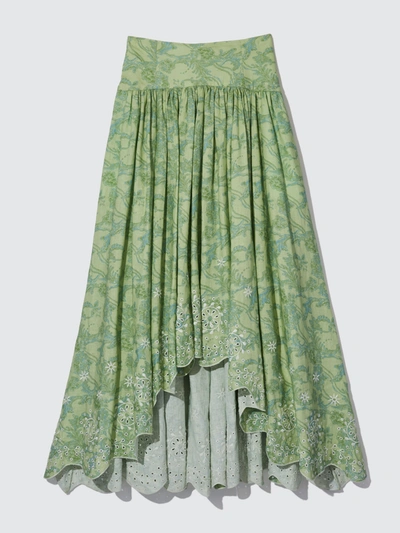 Shop Amur Santana Printed Linen Midi Skirt In Cricket Green Block Paisley