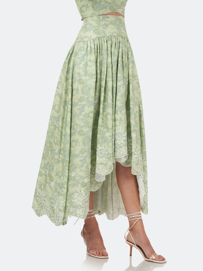 Shop Amur Santana Printed Linen Midi Skirt In Cricket Green Block Paisley