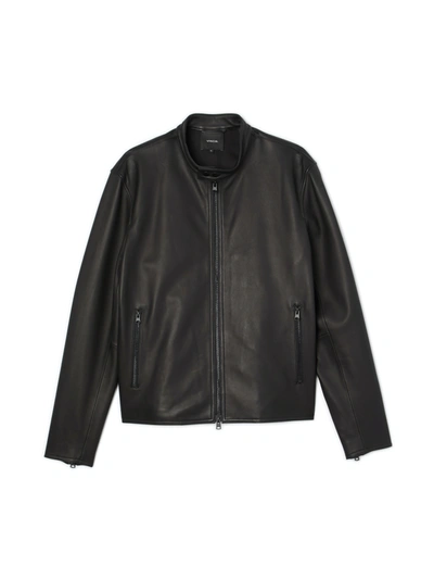 Shop Vince Classic Leather Biker Jacket In Black