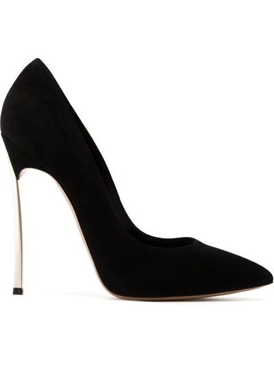 Casadei Black Suede Blade Pumps With Pearled Heel