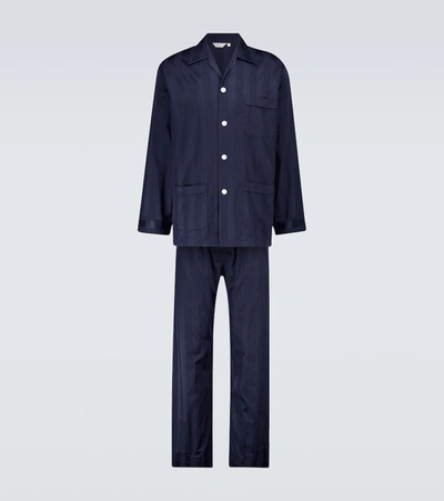Shop Derek Rose Lingfield Cotton Satin Pajamas In Blue