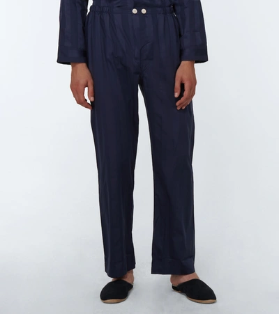 Shop Derek Rose Lingfield Cotton Satin Pajamas In Blue