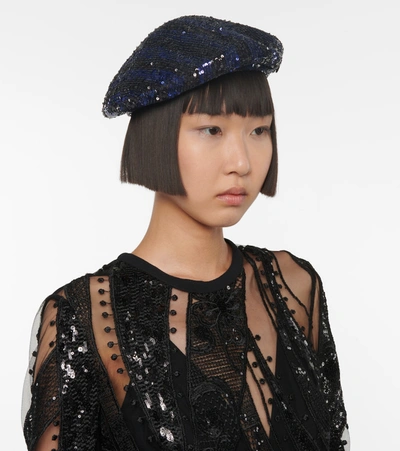 Shop Maison Michel New Billy Sequined Beret In Multicoloured