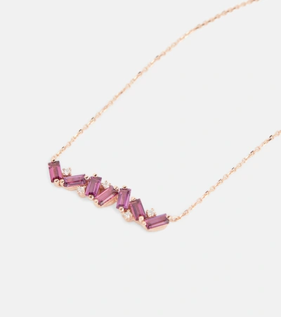 Shop Suzanne Kalan Frenesia Bar 14kt Gold Necklace With Rhodolite And Diamonds In Pink