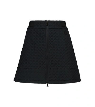 Diamond Quilted Jersey Front Zip Skirt In Black