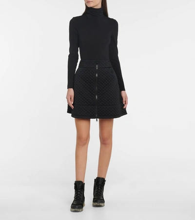 Moncler Diamond Quilted Jersey Front Zip Skirt In Black