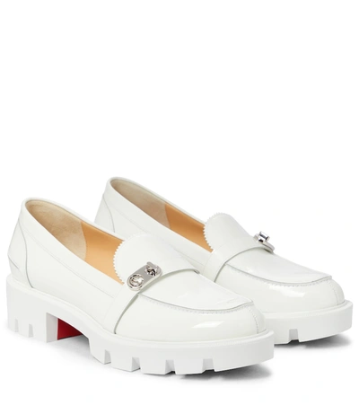 Shop Christian Louboutin Lock Woody Leather Loafers In White