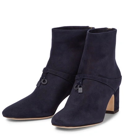 Shop Loro Piana Maxi Charms Suede Ankle Boots In Blue