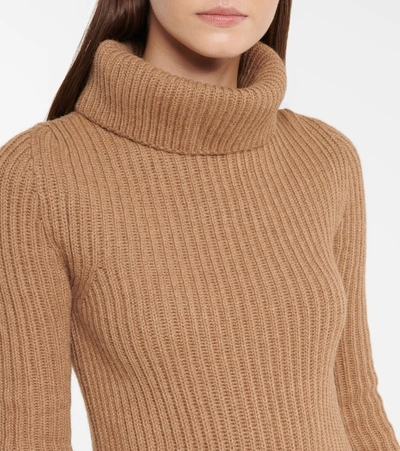 Shop Saint Laurent Ribbed-knit Wool Turtleneck Sweater In Beige