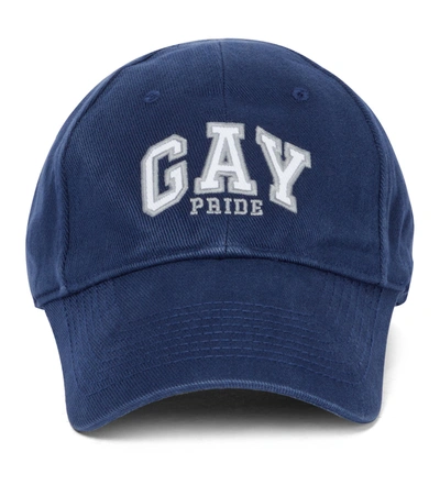 Shop Balenciaga Pride Cotton Cap In Blue