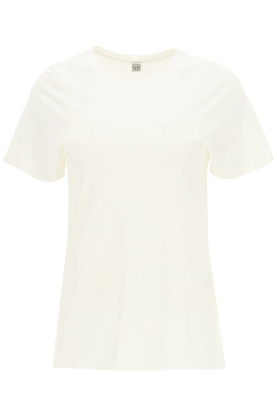 Shop Totême Curved T-shirt Monogram Embroidery In Off White (white)