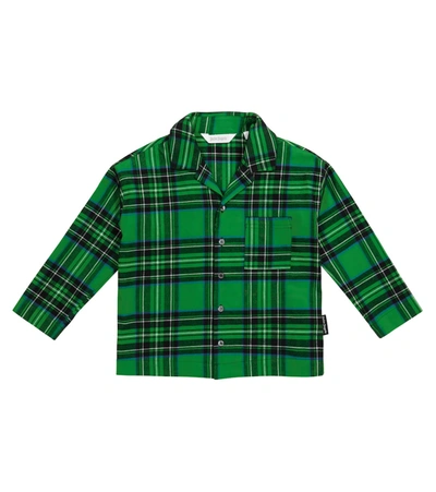 Shop Palm Angels Checked Cotton Pajama Shirt In Green