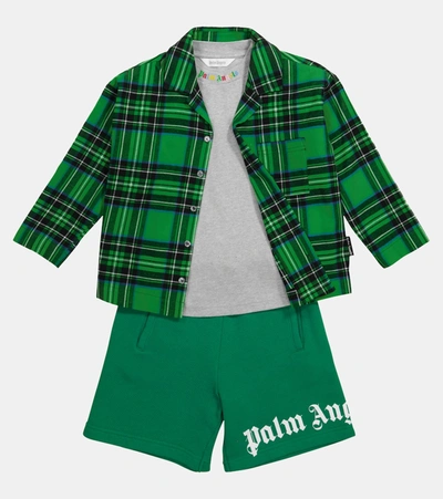 Shop Palm Angels Checked Cotton Pajama Shirt In Green