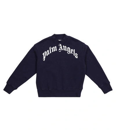 Palm Angels Blue Sweatshirt With White Print In Blue