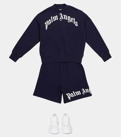 Palm Angels Blue Sweatshirt With White Print In Blue