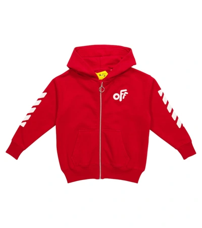 Shop Off-white Logo Cotton Jersey Hoodie In Red