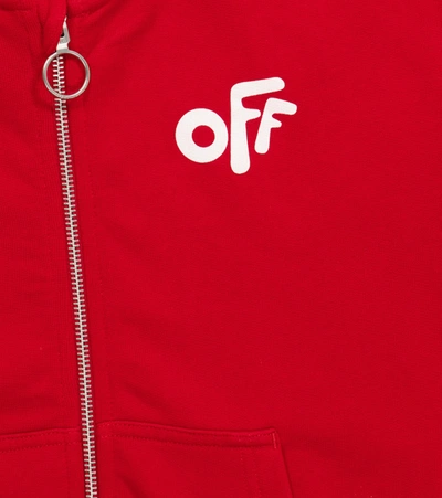 Shop Off-white Logo Cotton Jersey Hoodie In Red