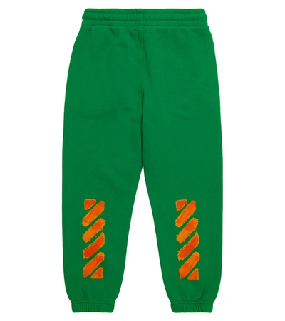 Shop Off-white Logo Cotton Jersey Sweatpants In Green