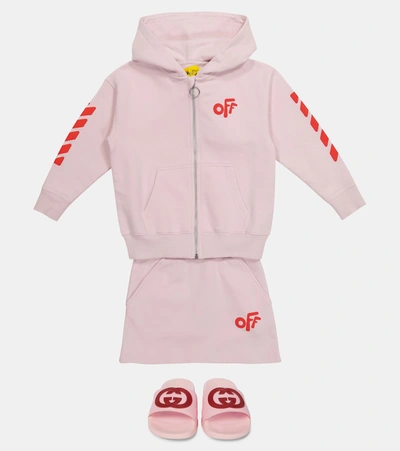 Shop Off-white Logo Cotton Hoodie In Pink