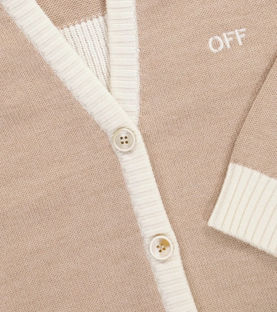 Shop Off-white Logo Wool Cardigan In Beige