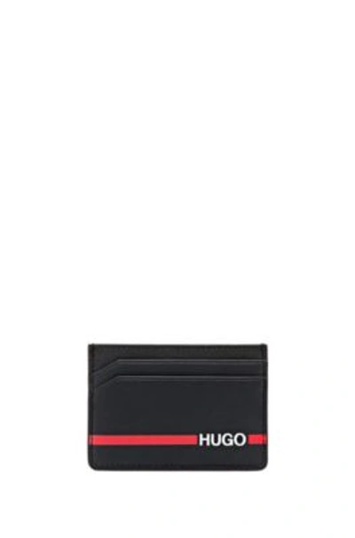 Shop Hugo Boss - Leather Card Holder With Red Stripe Logo - Black