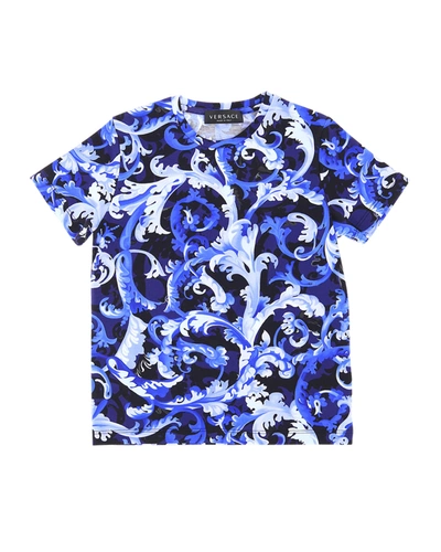 Shop Versace Boy's Baroccoflage T-shirt In Blue Navy Print