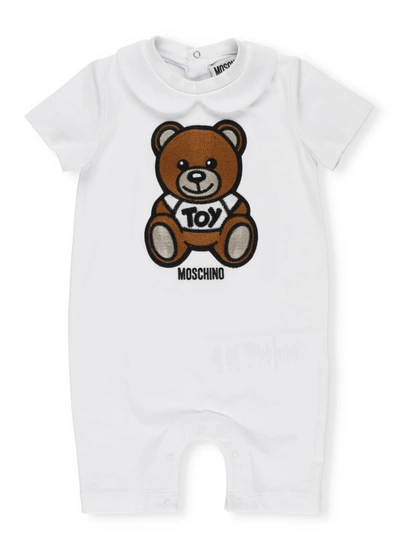 Shop Moschino Kids Teddy Bear Embroidered Romper In White