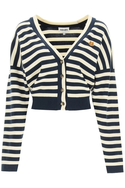 Shop Kenzo Striped Cardigan With Tiger Patch In Mixed Colours