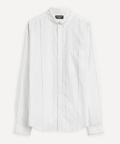 Shop Balenciaga Oversized Logo Pinstripe Shirt In White/black
