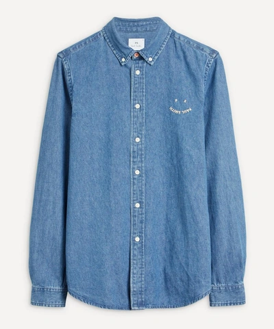 Shop Ps By Paul Smith Happy Denim Shirt In Blue